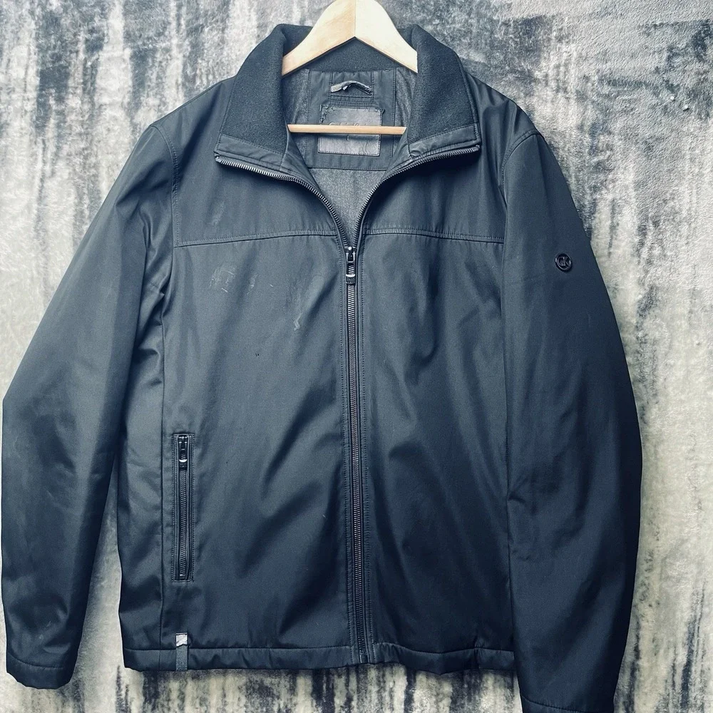 Calvin Klein Men's L Black Soft Shell Full Zip Jacket W/ Pockets,  Ribbed Collar